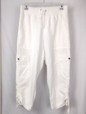 Women's White Cargo Drawstring Jogger Capri Shorts Pants